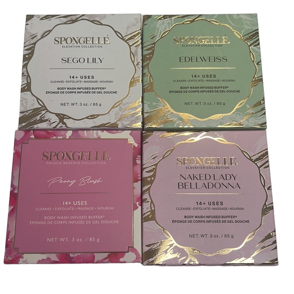 NIB Spongelle Bundle of 4 - Sego Lily, Edelweiss, Peony Blush, Belladonna
